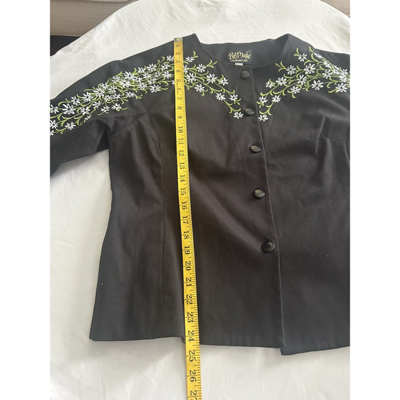 Bob Mackie Floral Embroidered Button Front Blazer Jacket Womens Size Large Black - Picture 6 of 7
